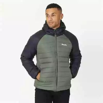 Bench Mens Beats Colour Block Zip Puffer Jacket - Khaki/Black • $31.07