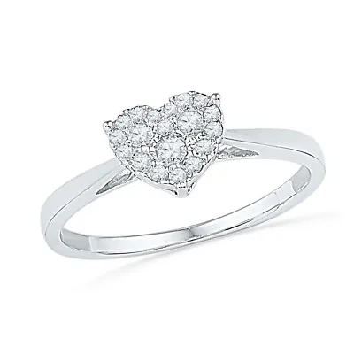 £290.97 • Buy 10K White Gold Womens Round Diamond Simple Heart Cluster Ring 1/6 Cttw