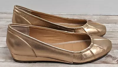Me Too Marcie 5 Womens Size 6M Champagne Leather Slip On Round Toe Ballet Flat • $34.70