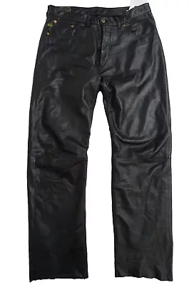 Vintage Black Motorcycle Cruiser Leather Jeans Biker Trousers W34  L31  • $50.52