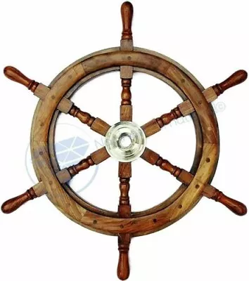 24  Brass Finishing Wooden Steering Ship Wheel Pirate Vintage Wall Boat Décor • $49.50