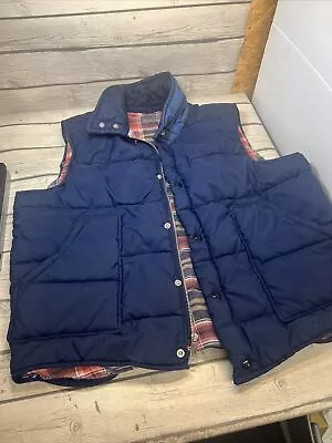 Vintage Plaid Lined Snap Front Mens Vest Navy Large/XLarge?? Read USA • $24.48