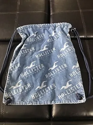HOLLISTER Denim Blue Bold Logo Shoulder Drawstring Bag PreOwned EUC • £8.45
