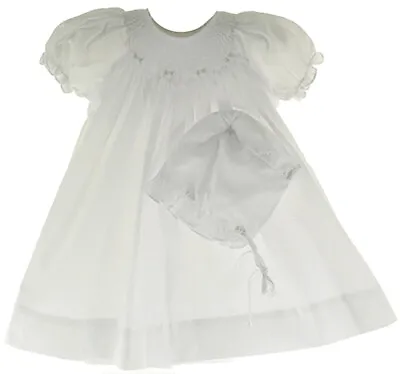 Petit Ami Dress Infant Girls White Smocked Dress & Bonnet NWT Preemie-9m • $43.99
