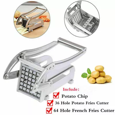 Potato Chipper French Fries Slicer Chip Cutter Chopper Salad Maker 2 Blades Tool • £11.98