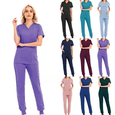 £12.99 • Buy Womens Medical Scrubs Doctor Uniform Trousers Set Nurse Dentist Hospital Suits