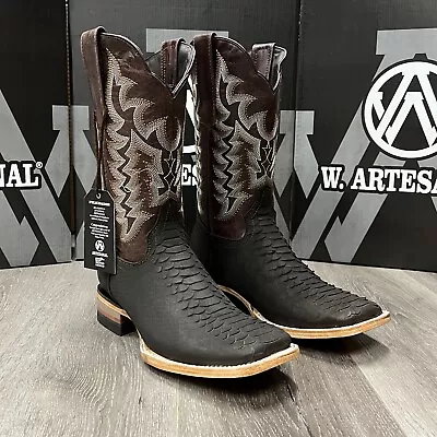 Men's Python  Black And Brown Animal Print Cowboy Western Boots Artesanal • $119.99