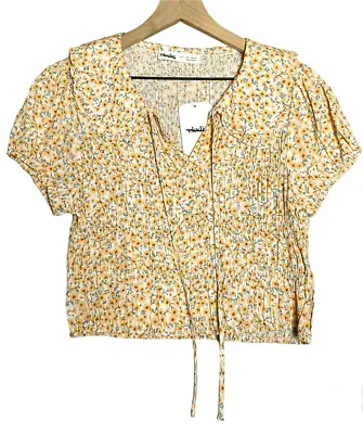 $20 • Buy Elodie Smocked Peter Pan Collar Crop Top Ditsy Daisy Ecru/Yellow Size L NEW!