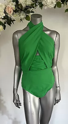 IN THE STYLE Bodysuit Green Body Size 20 Curve Halter Neck Wrap Top NEW MY42 • £11.99