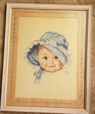 Vintage Maud Tousey Fangel Baby In Blue Bonnet Vintage Framed Print  • $34.99