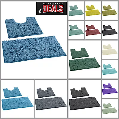 2 Piece Memory Loop Bath Mat Non Slip Shaggy Toilet Bathroom Rugs Pedestal Set • £12.49