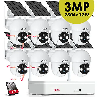 ANRAN 3MP 8CH NVR Wireless Security Camera System Outdoor Solar Powered PTZ CCTV • $1090.99