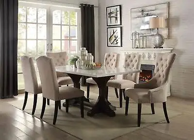 NEW 7 Piece Dining Room Rectangular Marble Top Table & Fabric Chairs Set ICA6 • $2267.75