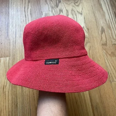 Women's Vintage 90's Kangol Chelsea Bright Red Knit Tropic Casual Bucket Hat Cap • £30.85