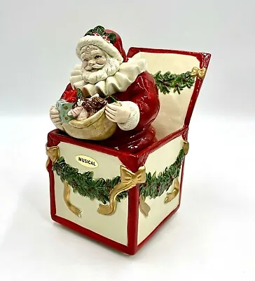 OTAGIRI Santa Jack In The Box Music Box Figurine Ceramic Vintage Christmas 7.75  • $45