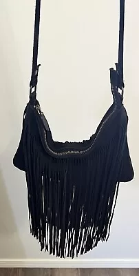 Zara Trafaluc Suede Leather Fringe Crossbody Festival Bag Purse • $17.98
