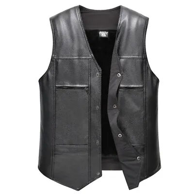 Mens  PU Vest Black Leather Vest Warm Biker Motorcycle Waistcoat Autumn Winter • $15.33