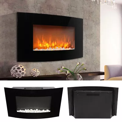 35inch 1800W Electric Fire Stove Wall Mounted LED Flame Fireplace Remote Control • £115.95