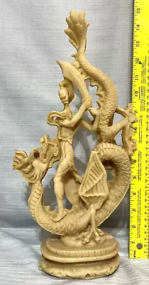 VINTAGE ASIAN DRAGON SLAYER SCULPTURE Resin Art Chinese Oriental • $39.99