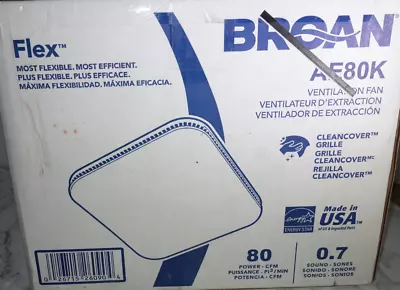 Broan AE80K Flex Bathroom Exhaust Ventilation Fan 80 CFM W/Clean Cover Grille • $77