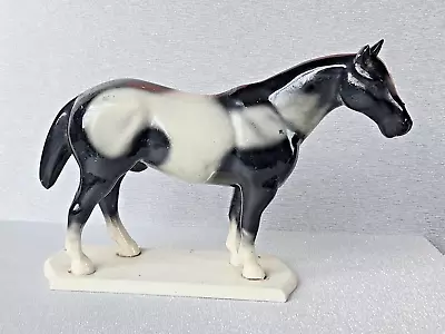Vintage Heavy Metal Painted BLACK & WHITE MUSTANG Horse Trophy Topper Equestrian • $11