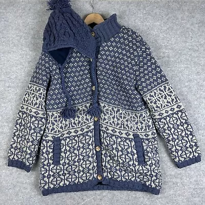 Pachamama Knitted Jacket Large L Blue Padded Cardigan Aztec Pattern Jumper B2 • £44.95