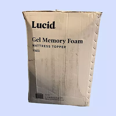 LUCID 4 Inch Gel Memory Foam Mattress Topper Blue Queen Size 59in X 79in #DB2051 • $112.59