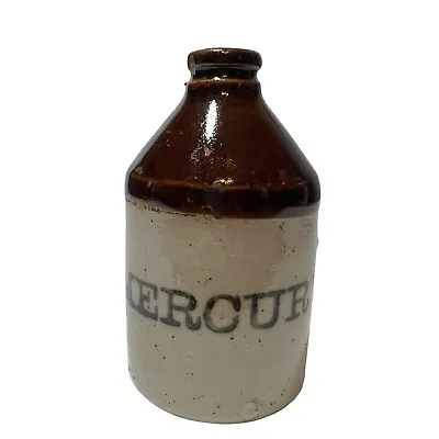 Antique Brown Tan Mercury Stoneware Crock Apothecary Poison • $28