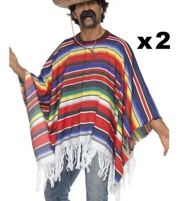 2 X Adult Mens Unisex Mexican Bandit Poncho Fancy Dress Costume Mexico Smiffys • £38.99