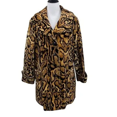 Vintage 70s Glenbrooke Coat Womens Large Velvet Brown Black Leopard Longline • $230.39