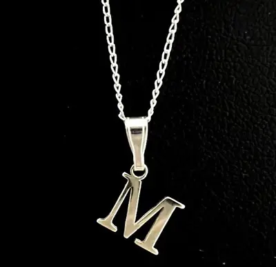 Initial M 925 Sterling Silver Pendant Necklace + 925 Sterling Silver Chain NEW   • £12.99