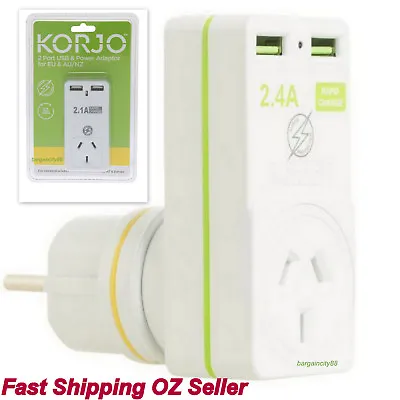 $38.94 • Buy Korjo Europe Travel Adapter2x Port USB Outlets From Australia To EU/Bali/Asia&AU