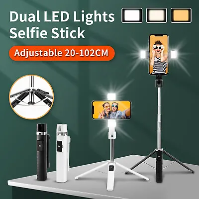 $15.99 • Buy Dual LED Lights Selfie Stick Tripod Phone Holder Bluetooth For IPhone Universal