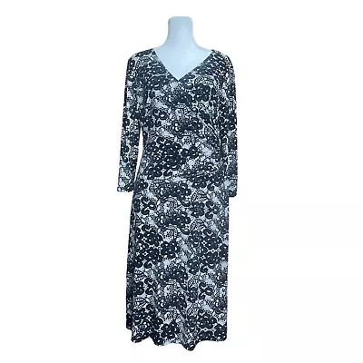 Evan-Picone Faux Wrap Dress Women's Size 12 Black And White V-Neck Stretchy • $12.50