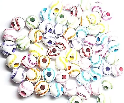 12mm Multi-color Baseball Sports Pony Beads - Bag Of 30 • $3.99