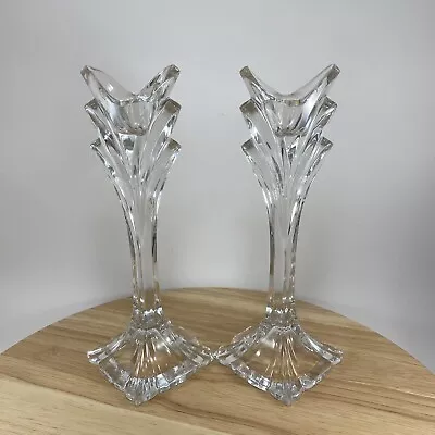 MIKASA Vintage Pair Candle Holders Art Deco Tulip Lead Crystal ~9” Tall • $11.45