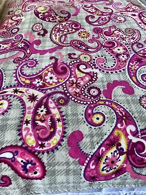 Vera Bradley Paisley Meets Plaid Fleece Throw Blanket Pink Gray 47x83 HTF EUC • $28