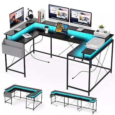 79'' U-Shaped Gaming Desk Computer Desk W/RGB Light Monitor Stand PC Study Table • $169.10