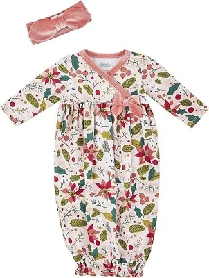 Mud Pie Baby Girl Christmas Pink Floral Gown & Velvet Headband Set Size 0-3M NEW • $19.95