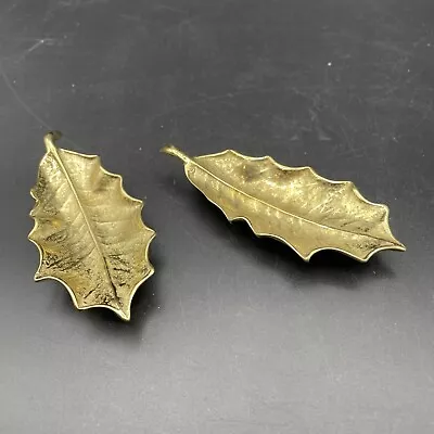 $29.99 • Buy Lot Of 2 Virginia Metal Crafters Holly Leaf Trays  #3-35 Brass VMC VA 1948 Nice