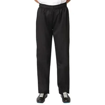 Nisbets Essentials Unisex Chef Trousers Black Polycotton Elasticated Waist • £16.87