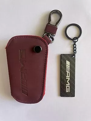 Leather Key Cover Case Holder AMG Carbon Fiber Keychain For Mercedes BenzCLA GLA • $94.95