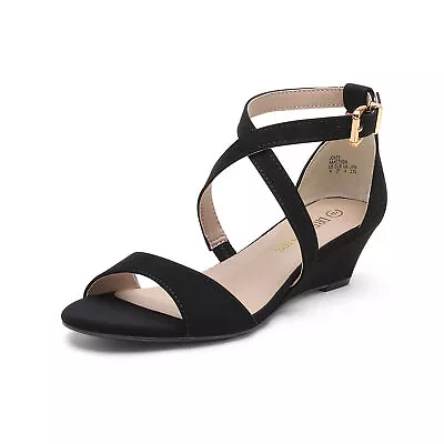 Women Summer Casual Wedge Sandals Across Strap Open Toe Low Wedge Sandals • $25.99