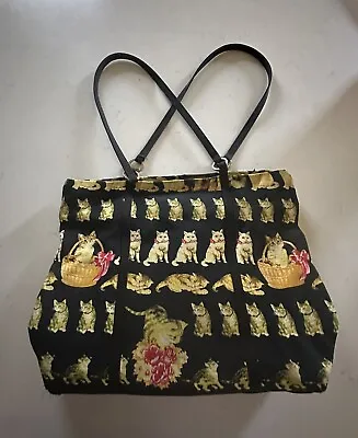 Vintage Versace Realizzato Originale ALL ABOUT CATS Bag Tote Purse Black Rare • $220