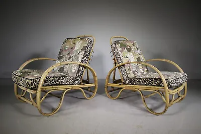 Pair Of 1930’s English Angraves Invincible Range Garden Armchairs With Cushions. • £1250