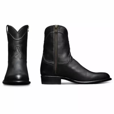 Hot Men Ankle Boots Shoes Size Leather Western Cowboy Short Calf Boots Flat Heel • $49.27