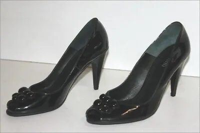 Minelli Court Shoes Black Patent Leather Lined Leather Tips Open T 38 Mint • $61.76