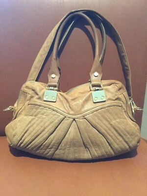 $46 • Buy Treesje Avalon Large Brown Pleated Soft Leather Satchel Women Shoulder Bag 