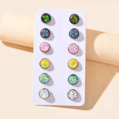 6 Pairs Beautiful Women Jewelry Candy Color Round Small Stud Dainty Earrings Set • $2.98