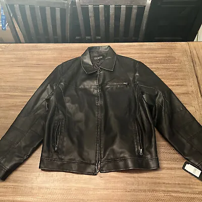 NOS - XXL Vintage Guess Men's Leather Biker Jacket Elbow Patches.  New With Tags • $149.98